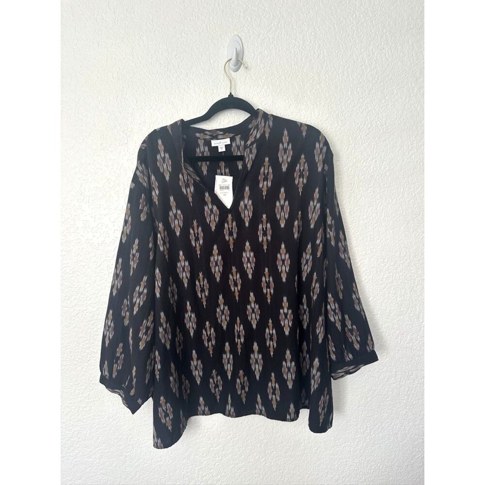 NWT J. Jill Pure V-Neck Ikat Top Geometric Print Size 4X - Picture 2 of 7